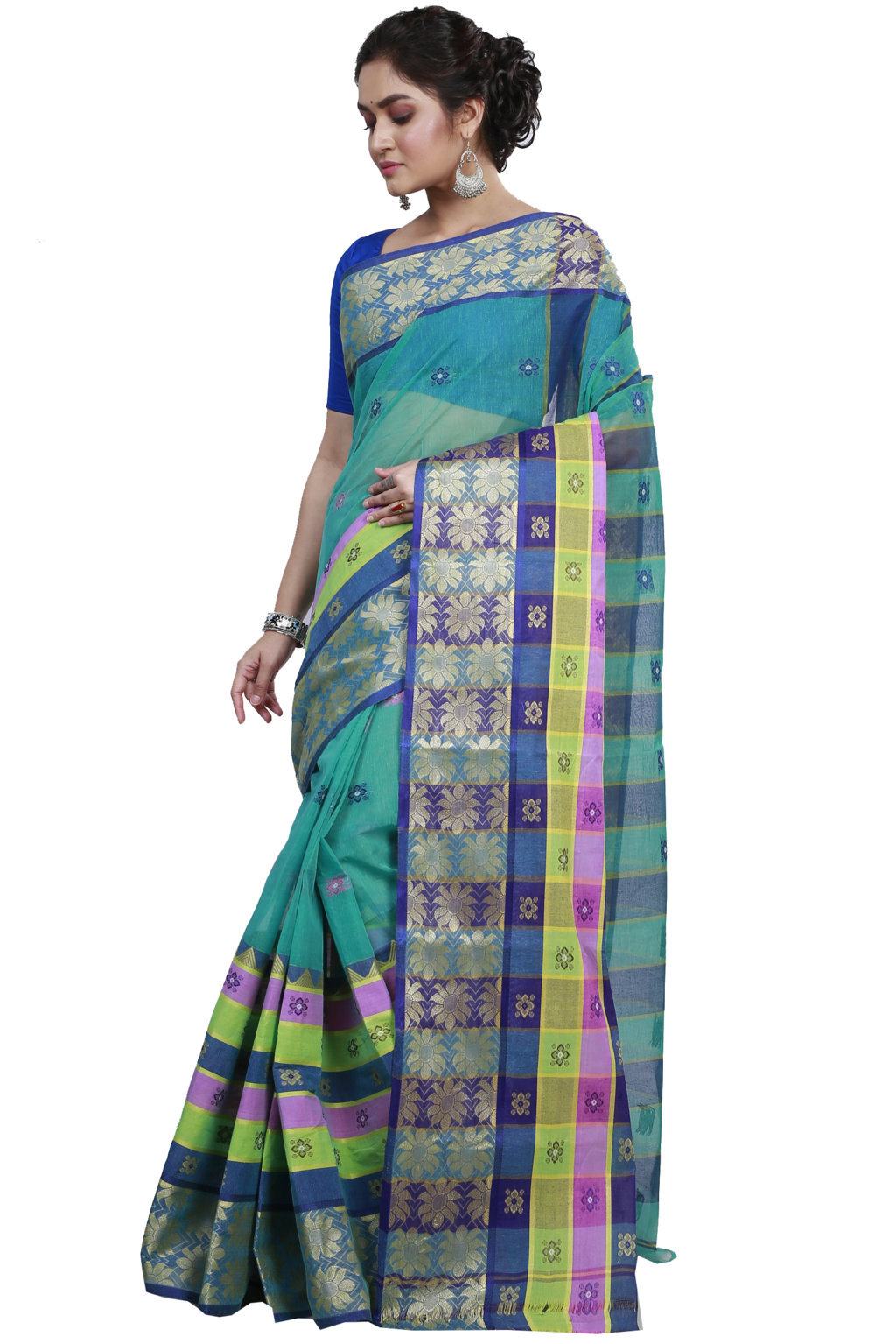 Light Green Pure Cotton FulPar Tant Saree (866)